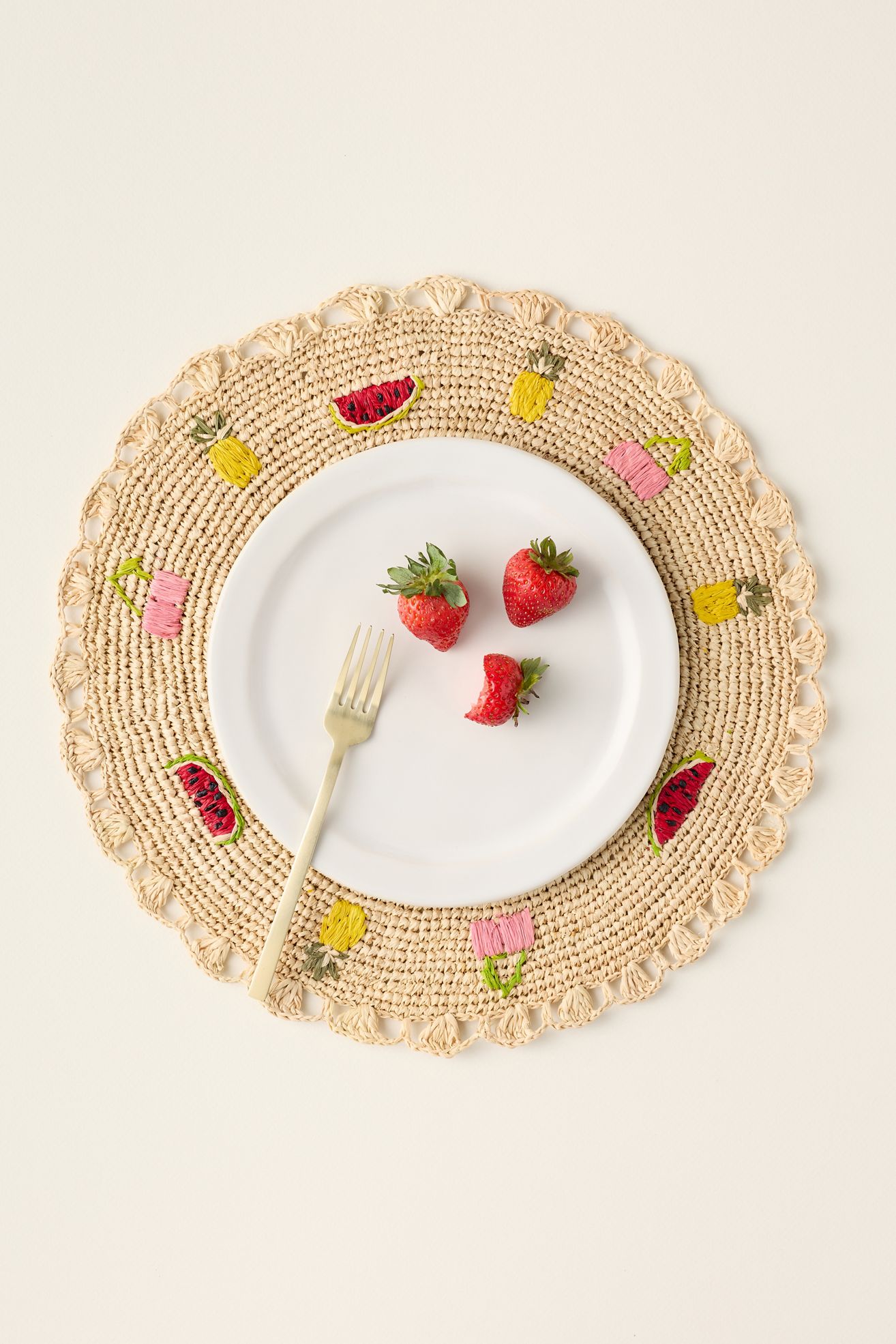 Fruit Salad Raffia Placemat - Multi, Standard, One Size
