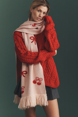 By Anthropologie Cherry Bow Scarf In Pink