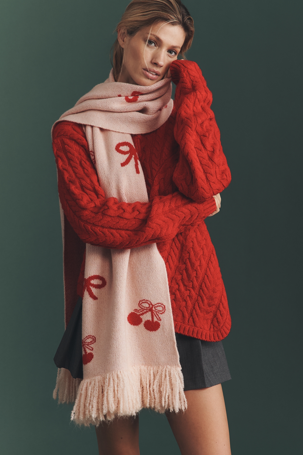 By Anthropologie Cherry Bow Scarf