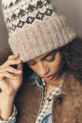 By Anthropologie Embellished Fairisle Beanie