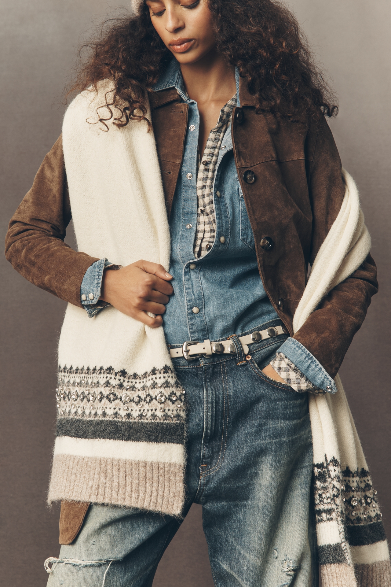 By Anthropologie Embellished Fairisle Scarf | The Summit