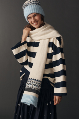 By Anthropologie Embellished Fairisle Scarf In Neutral