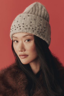 By Anthropologie Rhinestone Embellished Beanie In Brown