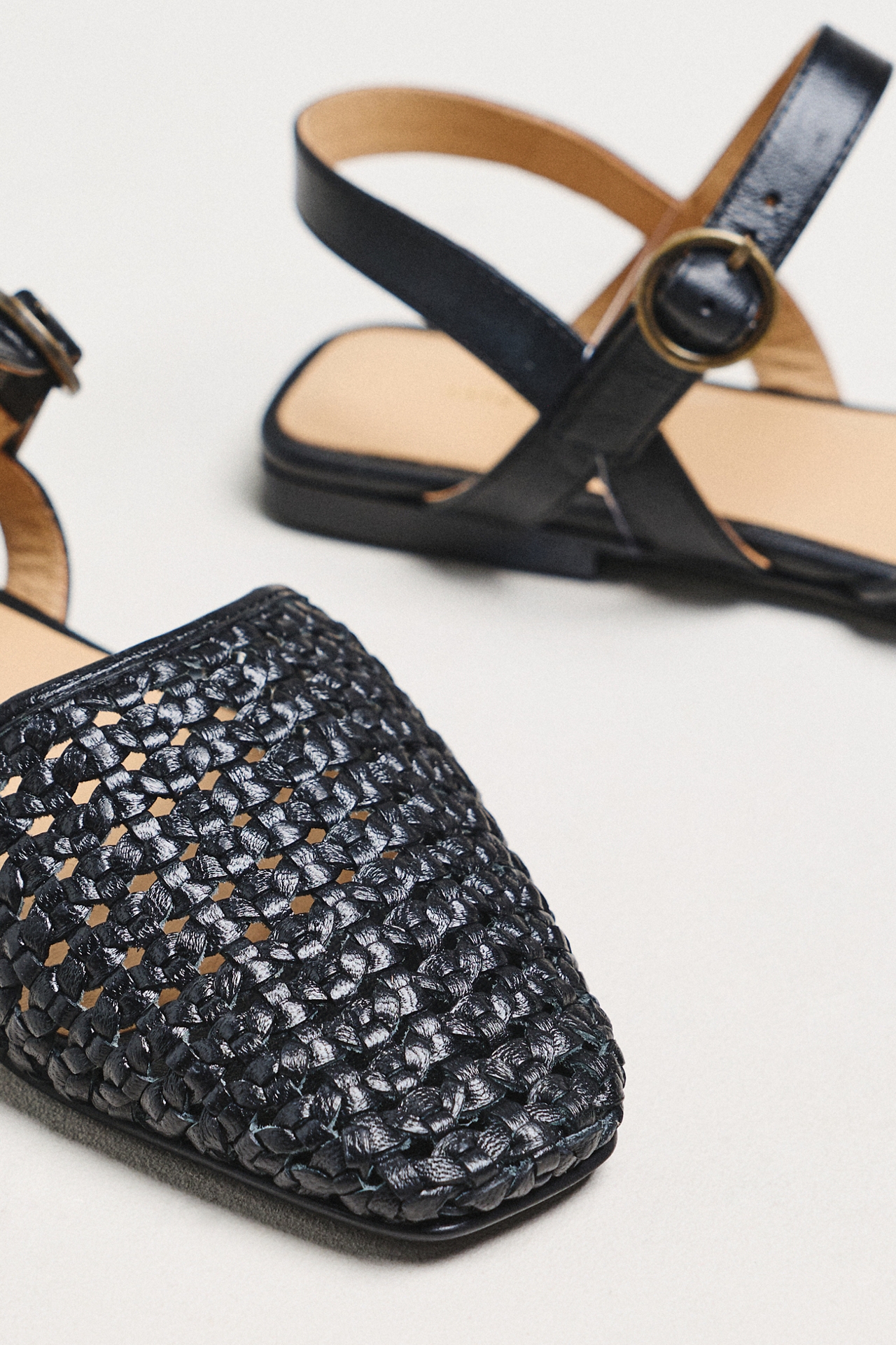 By Anthropologie Woven Leather Ankle Strap Sandals