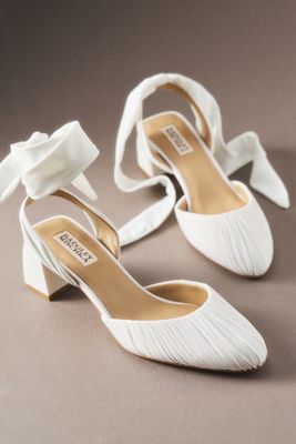 Badgley Mischka Ofelia Ruched Ankle-Wrap Block Heels