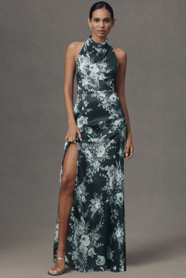 Bhldn Chain-back Halter Maxi Dress In Blue