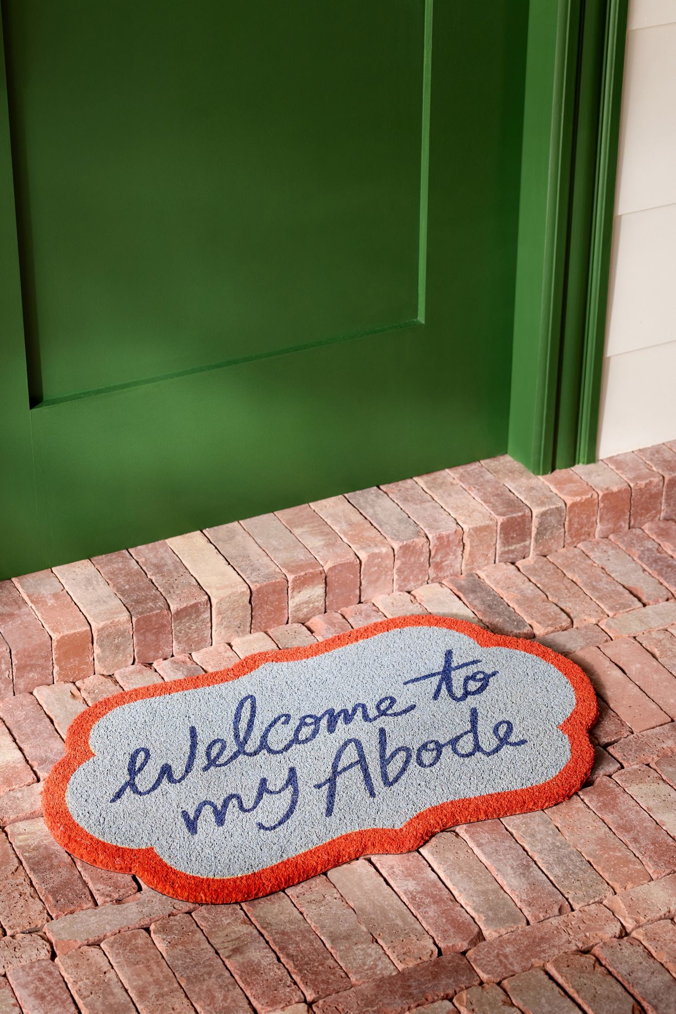 Welcome to My Abode Oval Printed Coir Doormat - Blue, Standard, 18" x 30"