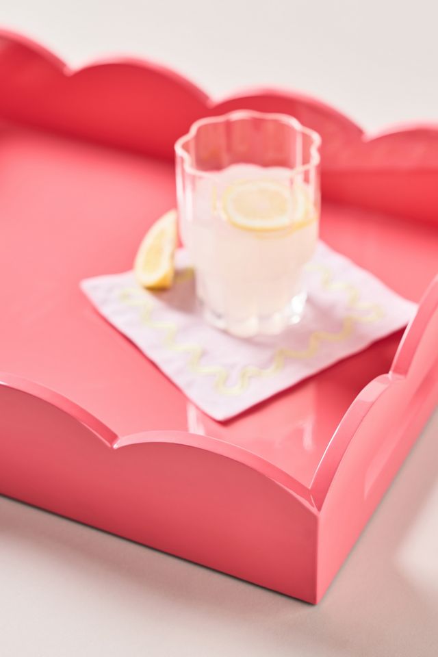 Addison Ross Lacquered Pink Rectangle Scallop Tray #1
