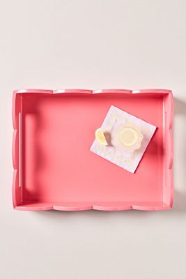 Addison Ross Lacquered Pink Rectangle Scallop Tray