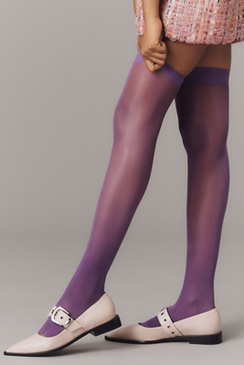 Lechery Silky Shiny Stirrup Thigh-high Tights In Purple