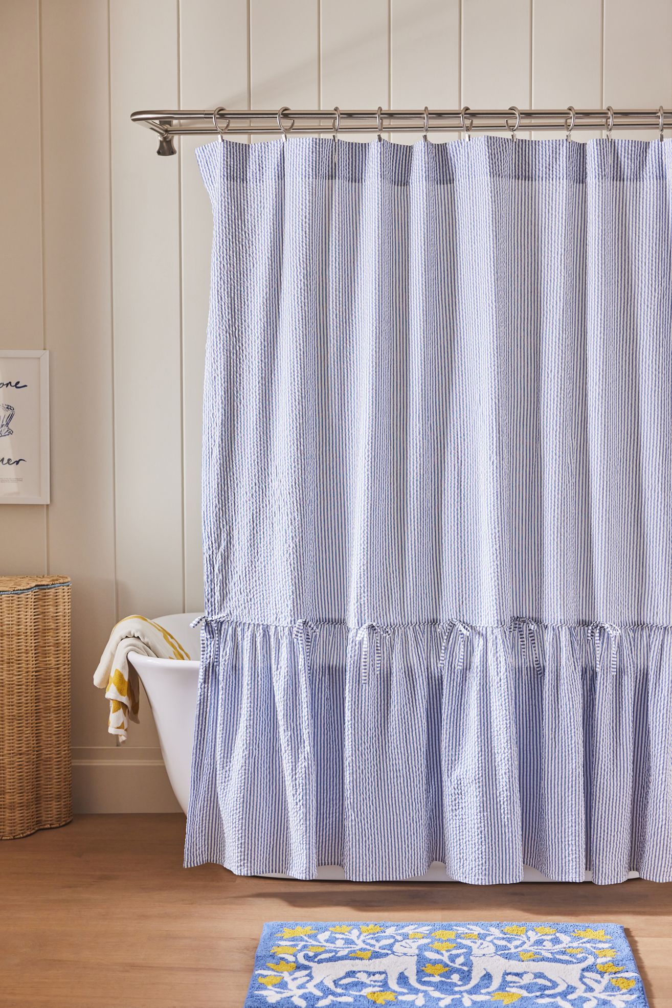 Cotton Seersucker Shower Curtain - Blue Stripe, 72" X 72"