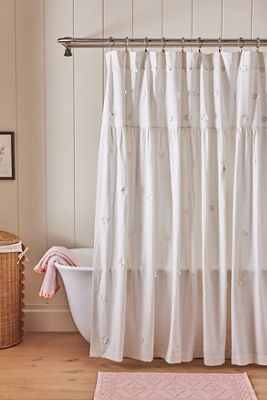 Floral Applique Cotton Shower Curtain