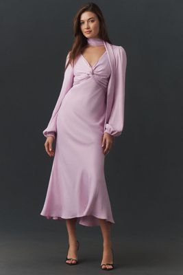 BHLDN Long-Sleeve Scarf-Neck A-Line Dress