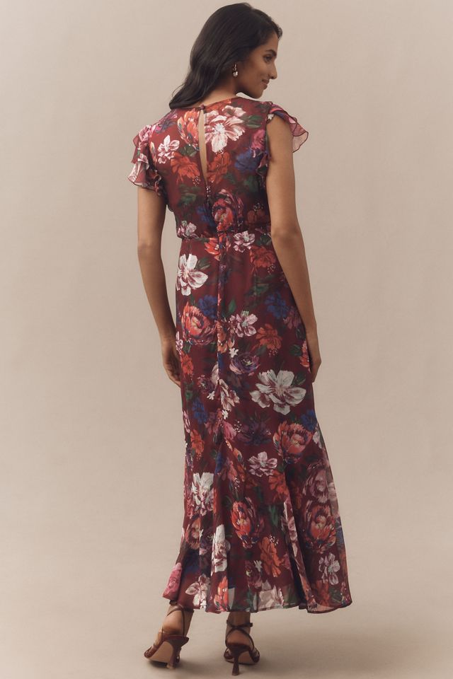 BHLDN Flutter-Sleeve Plunging Maxi Dress #1