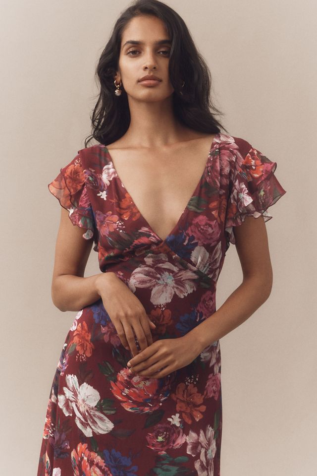 BHLDN Flutter-Sleeve Plunging Maxi Dress #2