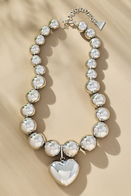By Anthropologie Chunky Ball-beaded Heart Necklace In Silver