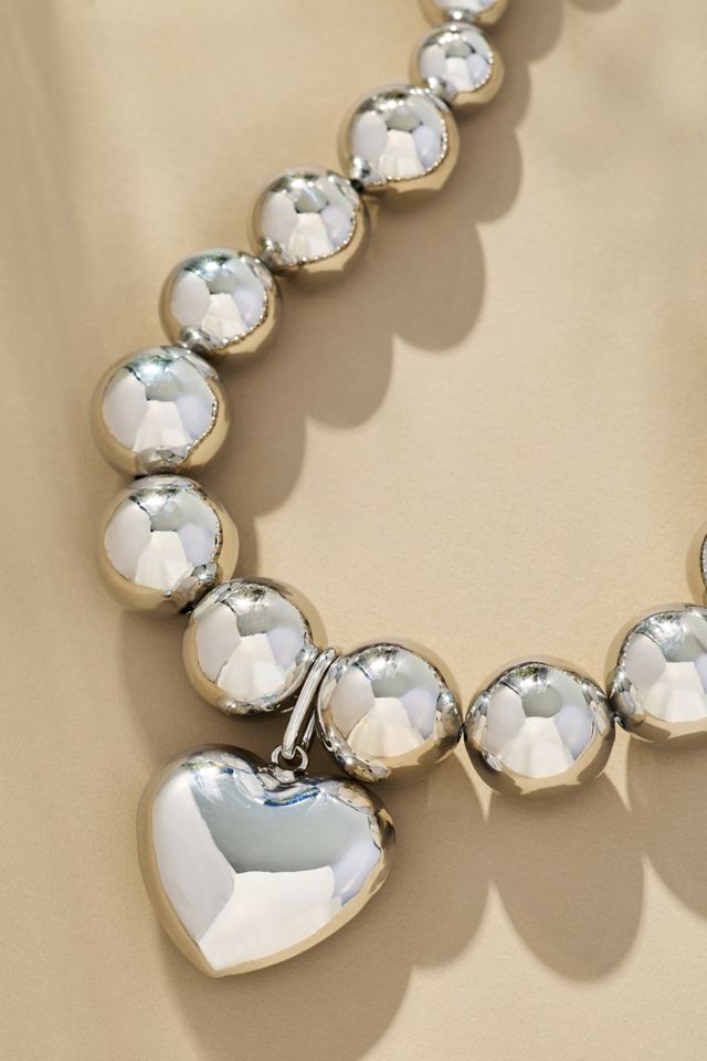 Chunky Ball-Beaded Heart Necklace