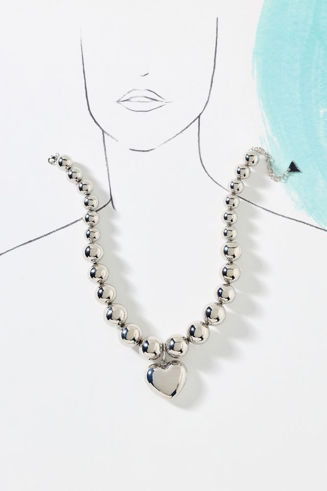 Chunky Ball-Beaded Heart Necklace