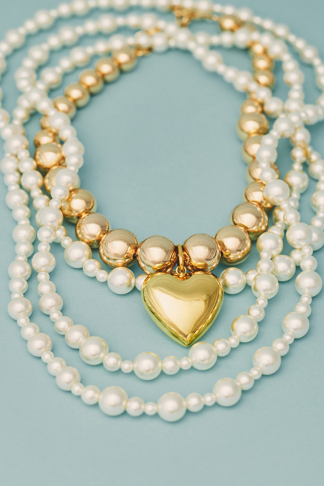 Chunky Ball-Beaded Heart Necklace