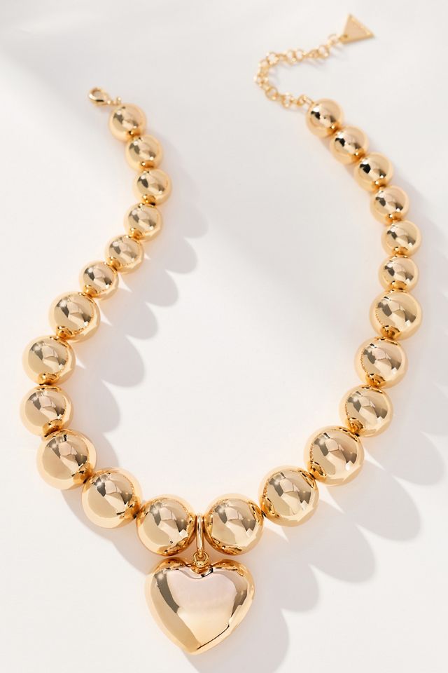 Chunky Beaded Statement Heart Necklace #1
