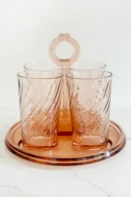 Old Flame Candle Co. Vintage Pink Glasses with Caddy