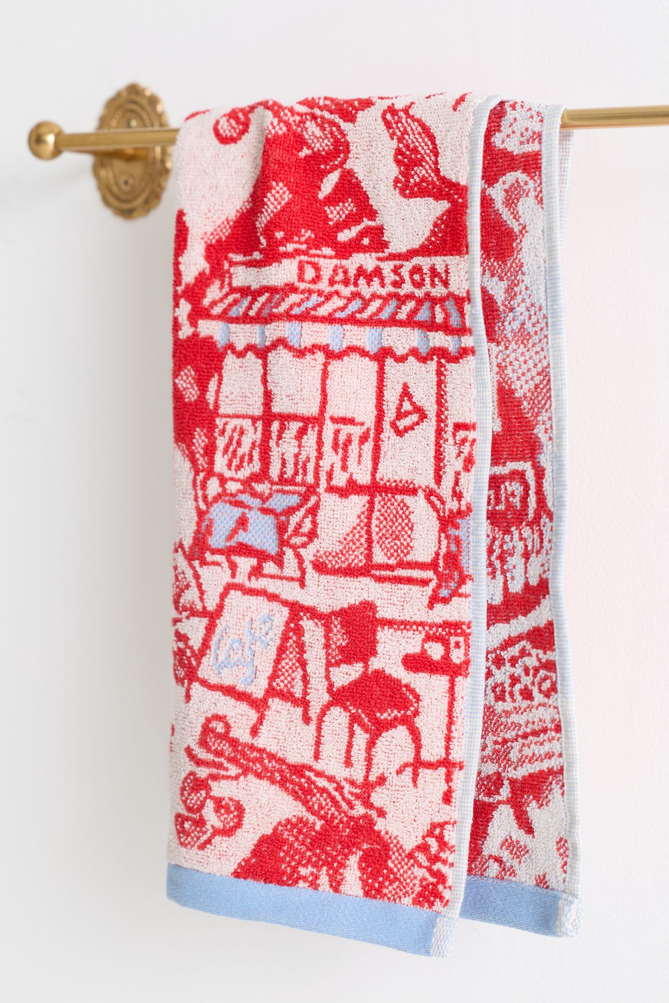 Damson Madder Cotton Woven Hand Towels - Red Pattern, Hand Towel
