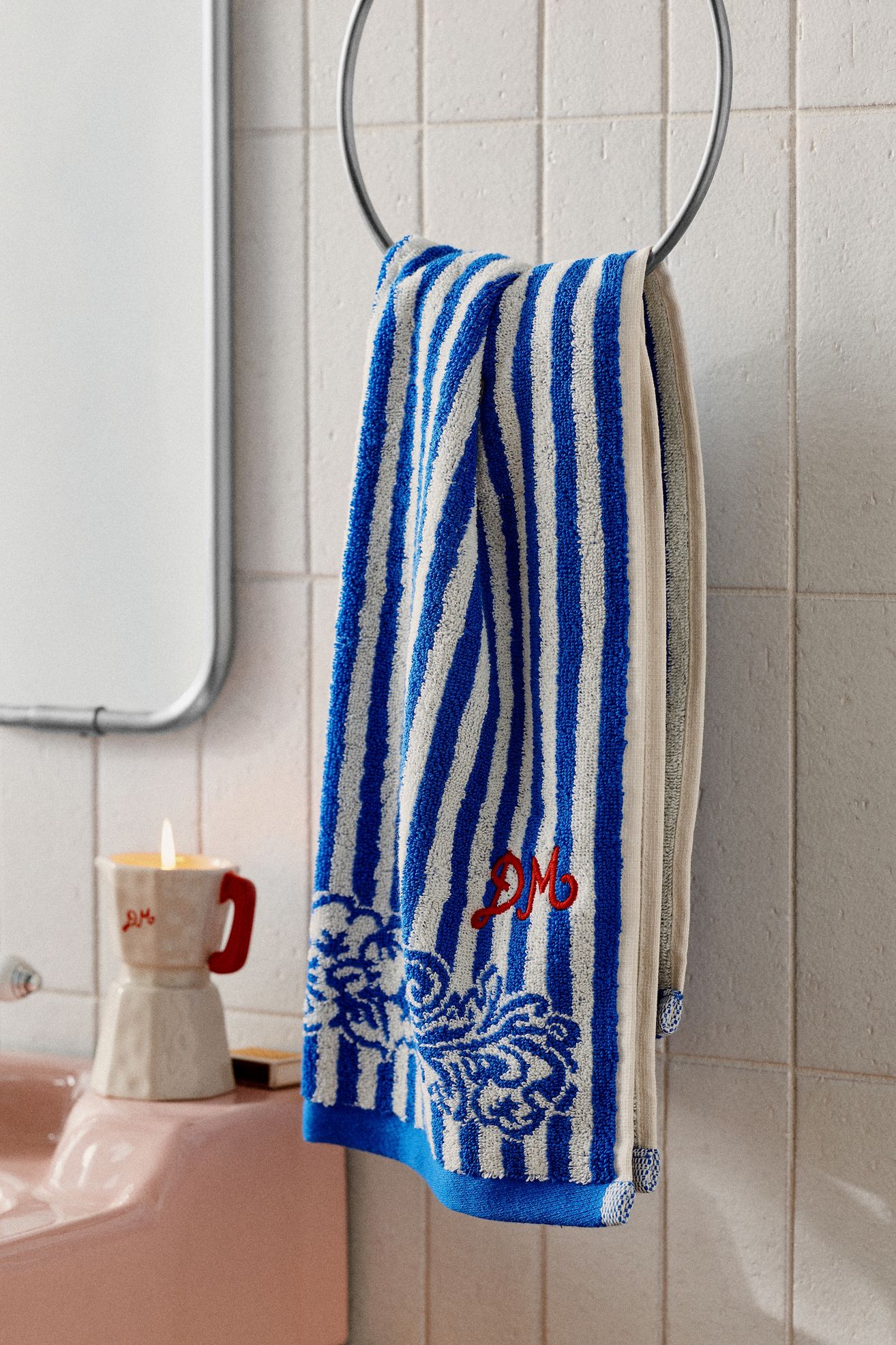 Damson Madder Cotton Woven Hand Towels - Blue Stripe, Standard, Hand Towel