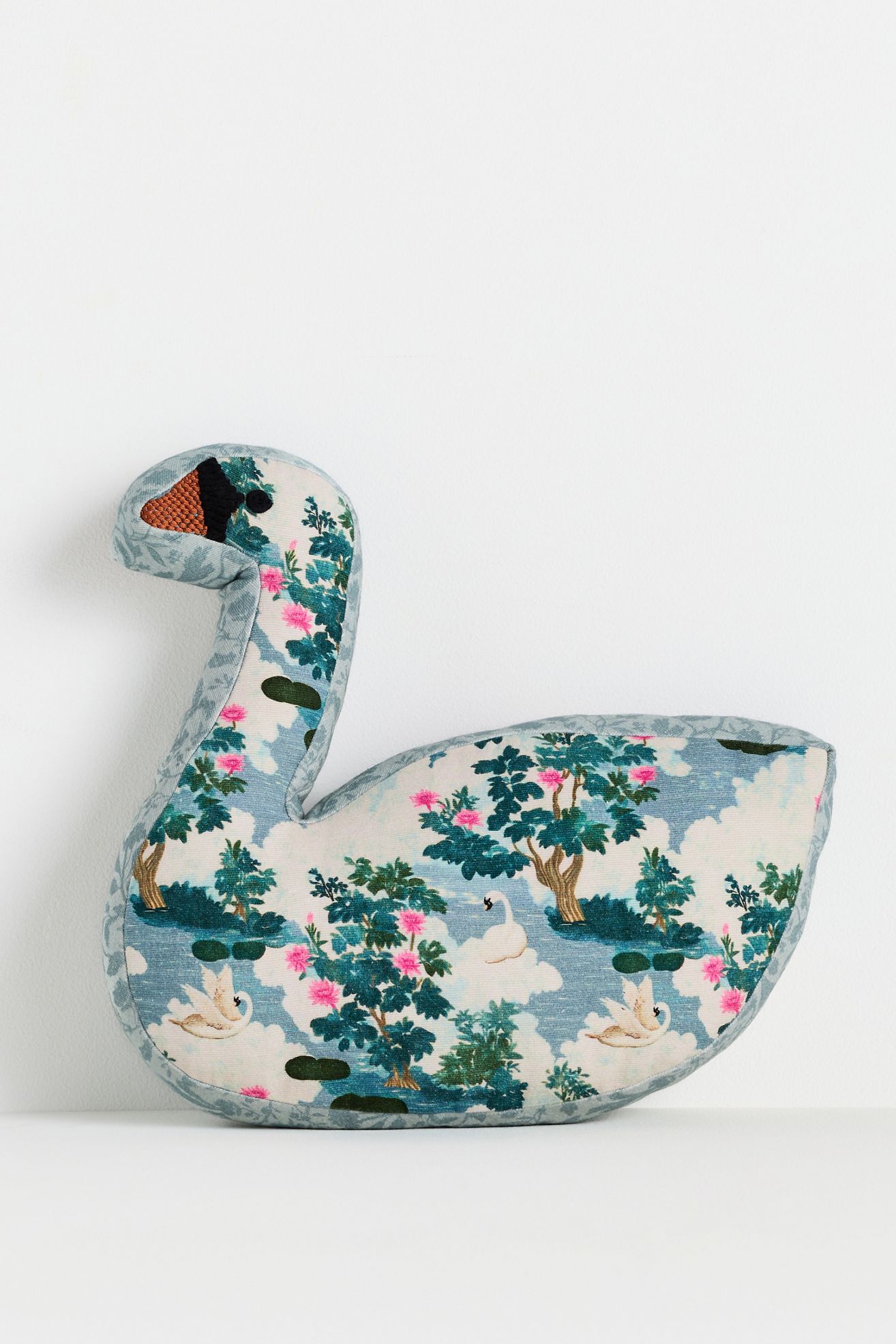 Swan Cotton Embellished Woven Shaped Pillow - Blue Pattern, Standard, Shaped