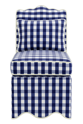 Anthropologie Scallop Linen Blend Slipper Chair In Blue
