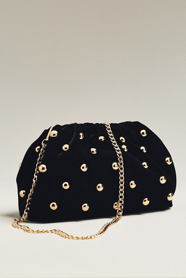Maeve Velvet Studded Clutch In Black