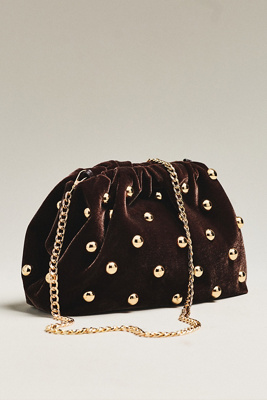 Maeve Velvet Studded Clutch In Brown