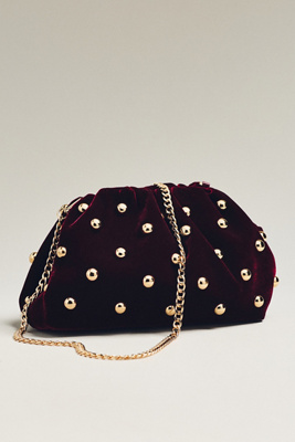 Maeve Velvet Studded Clutch In Purple