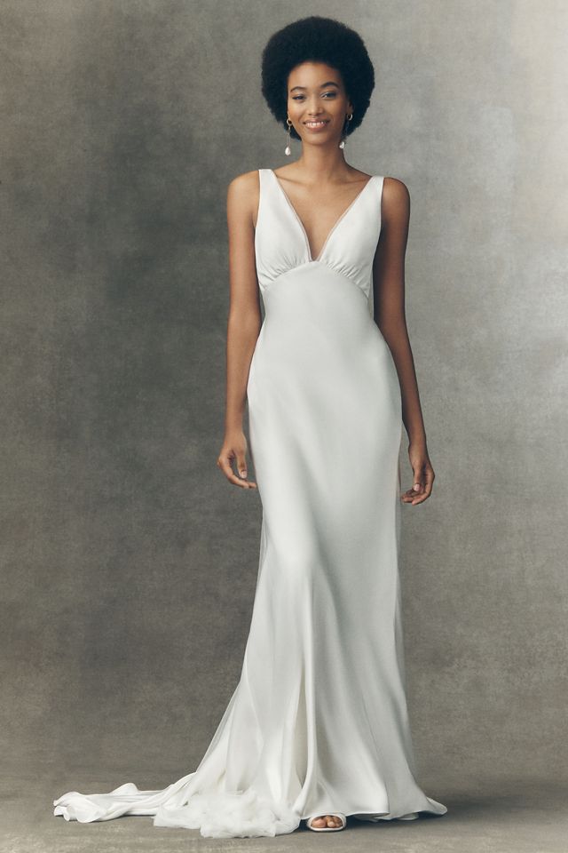 Watters Louisa V-Neck Satin Column Wedding Gown #3