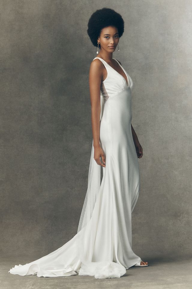 Watters Louisa V-Neck Satin Column Wedding Gown #7