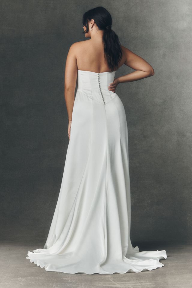 Watters Audrey Satin Lace-Sleeve A-Line Wedding Gown #1