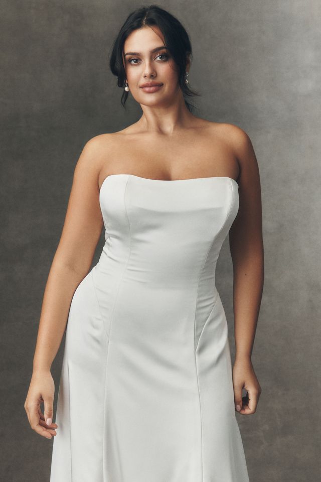 Watters Audrey Satin Lace-Sleeve A-Line Wedding Gown #2