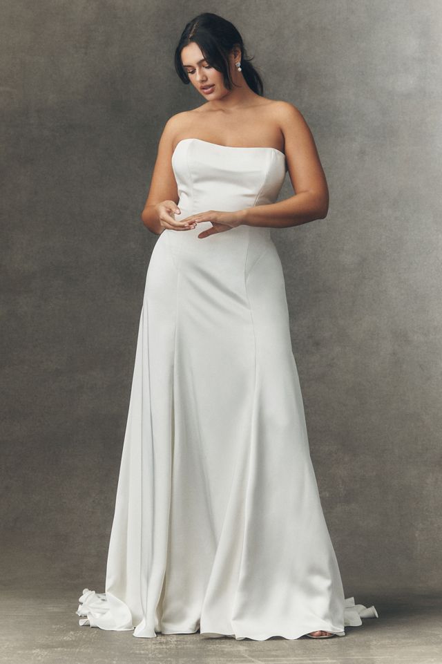 Watters Audrey Satin Lace-Sleeve A-Line Wedding Gown #3