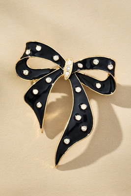 By Anthropologie Crystal Bow Brooch In Black