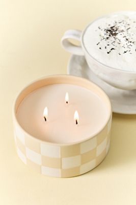 Candela in Ceramica a Schiuma Earl Grey Gourmand a Scacchi
