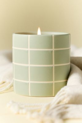 Checkered Floral Golden Petals & Cashmere Ceramic Candle