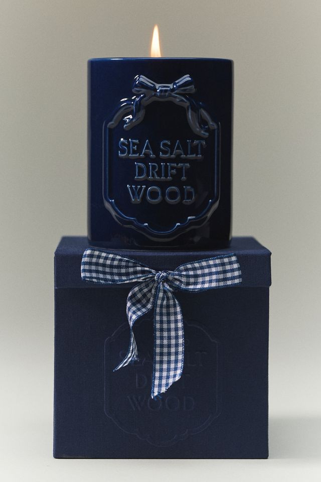 Gingham Bow Fresh Sea Salt & Driftwood Ceramic Boxed Candle #2