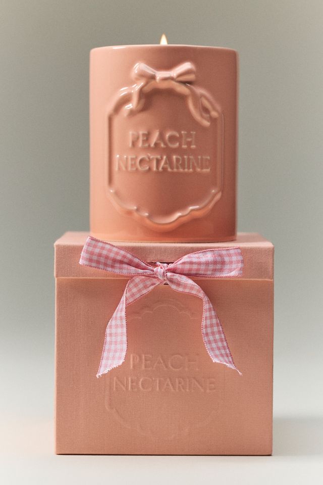 Gingham Bow Fruity Peach & Nectarine Ceramic Boxed Candle #2