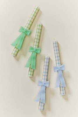 Gingham Bow Taper Candles, Set of 2