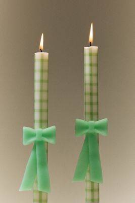 Gingham Bow Taper Candles, Set of 2