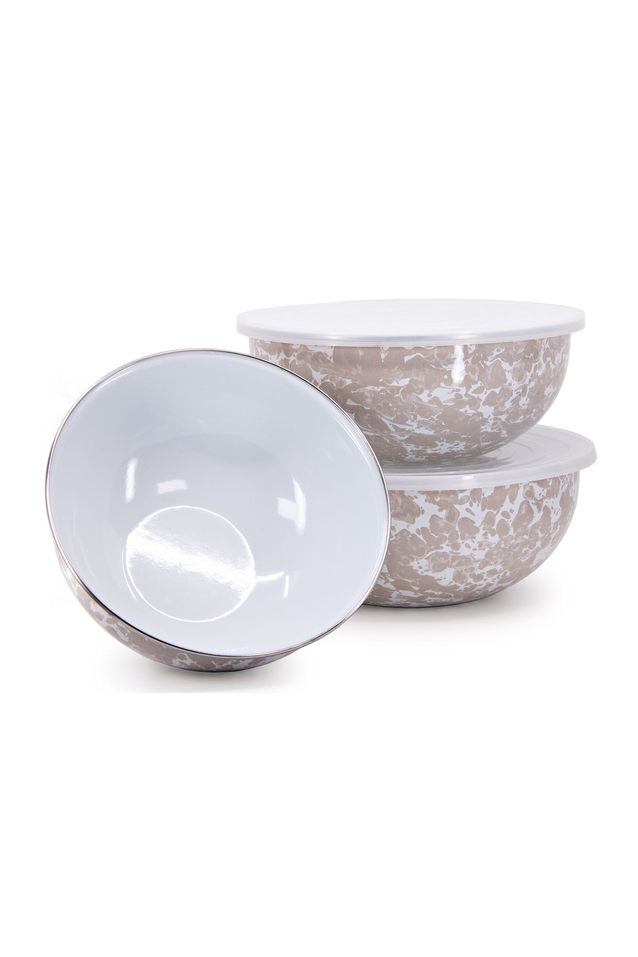 Golden Rabbit 3-piece Enamelware Mixing Bowl Set - Taupe Swirl, One Size