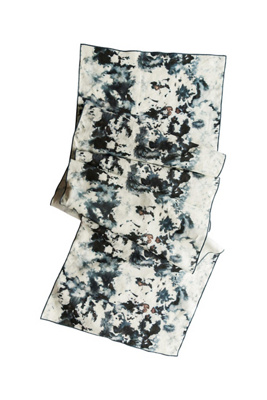 Anthropologie Goldie Home Linen Marble Print Table Runner In Black
