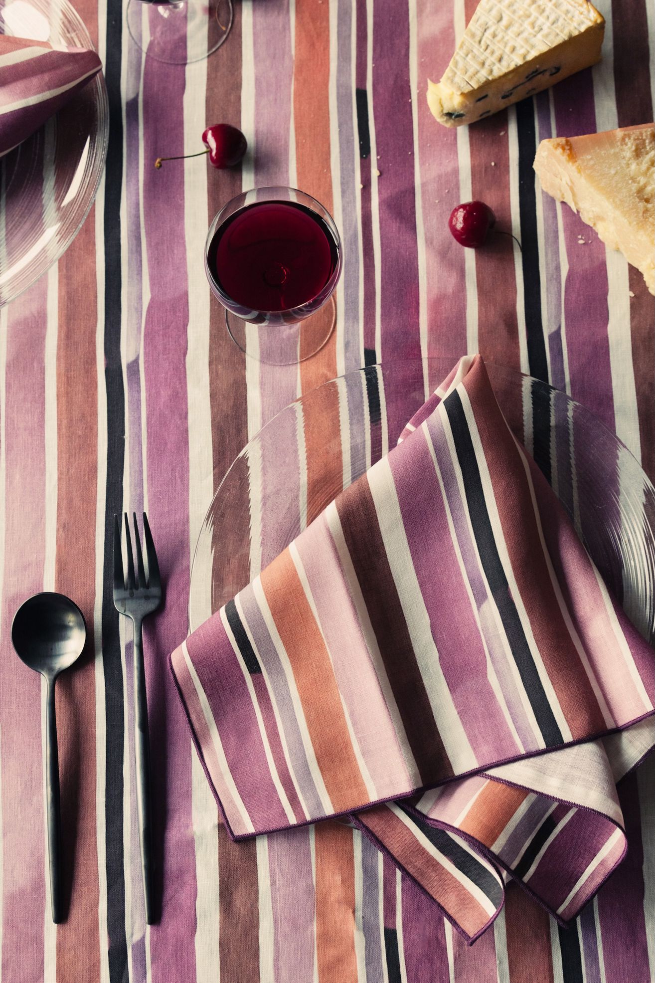 Goldie Home Linen Lisbon Striped Napkins, Set of 4 - Light Mauve, Standard, Set Of 4