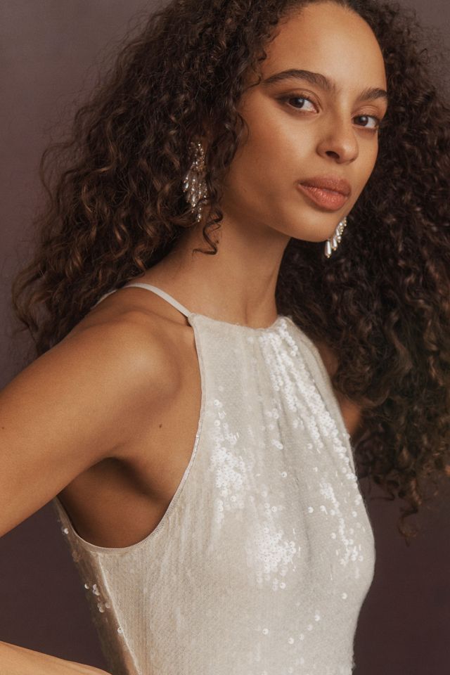 BHLDN Halter Sequin Side-Slit Midi Dress #3