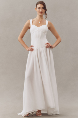 Elliatt Emi Corset Sheer Drop-waist Maxi Dress In White