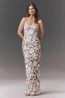 Bronx and Banco Dahlia Strapless Sheer Floral Maxi Dress